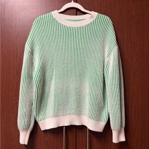 Mint and Ivory Striped Women's Sweater